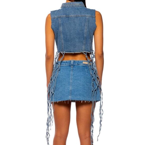 SOLD OUT 💔Callie Lives Miz AKIRA For The Ages Crop Large Blue Denim Net Vest - Picture 5 of 6